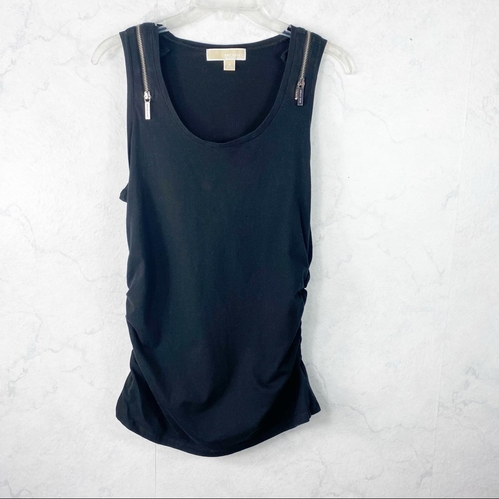 [MK] Black Ruched Zippered Tank Top